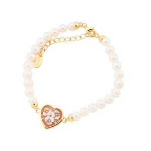 CAMEO ITALIANO  Italy 18kt Gold Plated Pearl Heart Cameo Bracelet